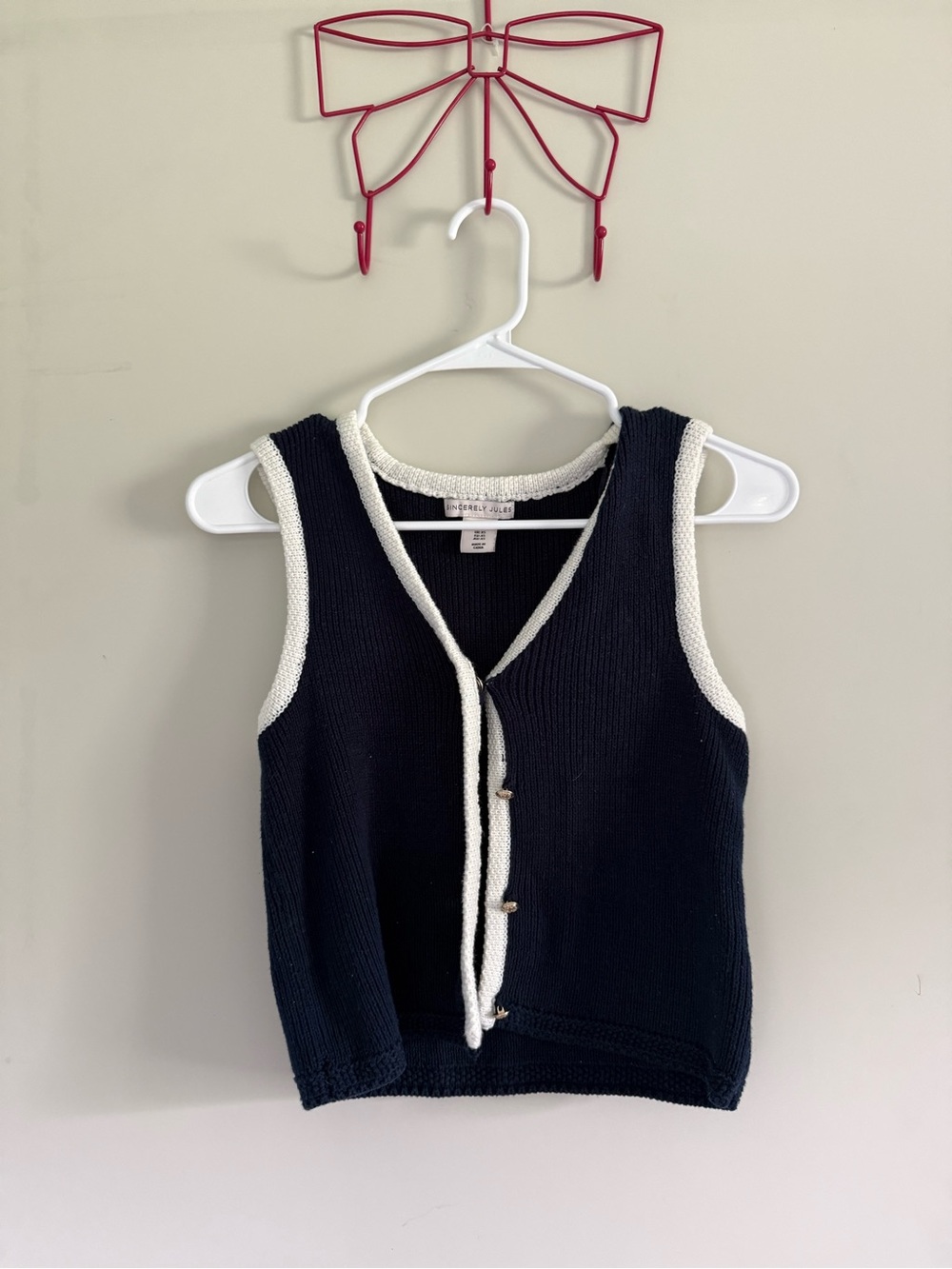 Sincerely Jules Navy Knit Vest with White Trim